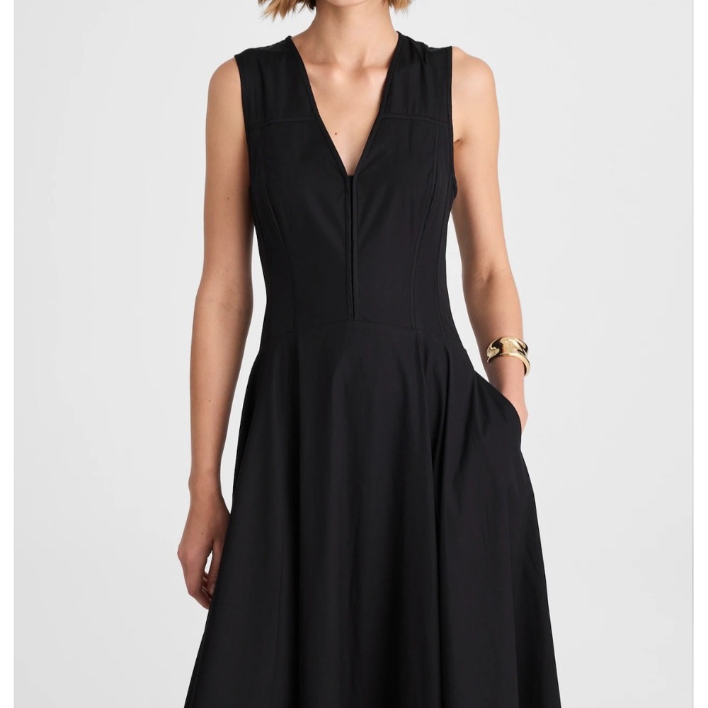 Madewell V-Neck Circle Seamed Maxi Dress True Black Sleeveless Cotton 6 NW050 - Picture 4 of 13